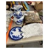 Damage Transferware w/ Dec. Pillows