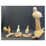 Carved Wood Birds w/ Rooster