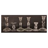 6 Antique Cut & Pressed Glass Candlesticks