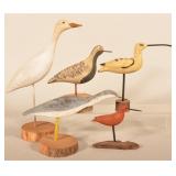 5 Vintage Carved Wood Folk Art Shore Birds