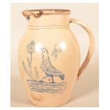 Vintage Stoneware Pitcher w/ Freehand Bird