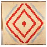1930s Cotton Hand-Stitched Diamond Pattern Quilt