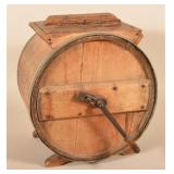 Large Antique Wood Barrel-Shaped Butter Churn