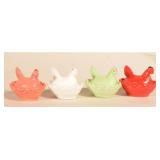 4 Miniature Glass Hens on Nest