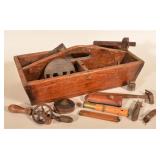 Antique Pine Tool Carrier w/ Tools
