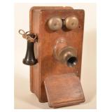 Antique Oak Hand-Cranked Wall Phone