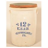 Large 12-Gallon E.S.& B. New Brighton, PA Crock