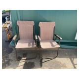 Pair Folding Patio Chairs Brown Metal Frame