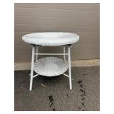 White Painted Wicker Two-Tier Side Table