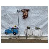 Metal Yard Decor Lot: Truck, Pumpkins, Cow, Birds