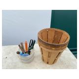 Wood Basket and Gardening Tools Assortment