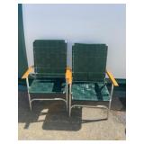 Pair Green Webbed Folding Patio Chairs