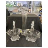 (2) Heisey Glass Baskets w/ Vase