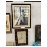 Framed Watercolor w/ Pencil Sketch