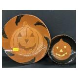 (2) Breininger Redware Pumpkin Bowls