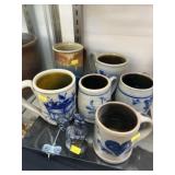 Grp. Salt Glazed & Dec. Pottery Mugs