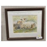 Z. Jones Framed Watercolor of Sheep