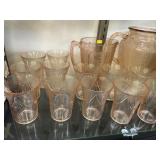 Pink Depression Pitchers w/ Tumblers