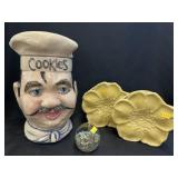 Cookie Jar w/ Paperweight & Wall Pockets