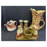 Shawnee & McCoy Pottery w/ Mercury Candlesticks.