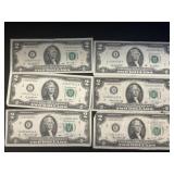 (6) 1976 $2 Dollar Bills