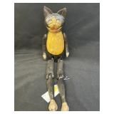Folkart Carved Wood Jointed Cat