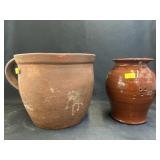 Redware Storage Crock w/ Birdhouse