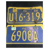 (2) 1958 PA LIcense Plates