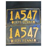 (2) Match Pair 1935 PA License Plates