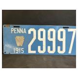 1915 Enameled Porcelain PA License Plate