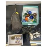 Beaded Purse w/ Pocket Watch & Marbles