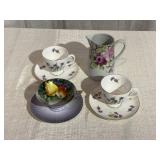Chinaware Cups & Saucers w/ Cream Pitcher