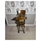 Vintage Oak Rolling High Chair