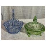 Art Glass Basket w/ Depression Canister