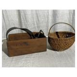 Split Oak Woven Basket w Crafted Wood Carrier