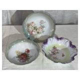 (3) German Chinaware Floral Bowls
