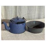 Blue Agate Teapot & Gray Agate Bowl
