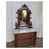 Walnut Victorian Marble Top 3-Drawer Dresser