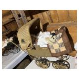 Wicker Doll Stroller w/ VIntage Doll