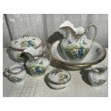 Porcelain Floral Decorated Pitcher & Bowl Set