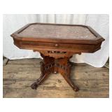Victorian Walnut Marble Top Table w/ Ornate Base