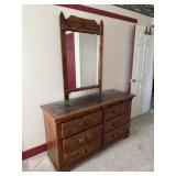 Pine 6-Drawer Chest of Drawers w/ Mirror