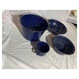 (4) Pcs. Blue Agateware
