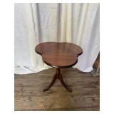 Mahogany Drop Leaf Triangular Side Table.