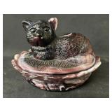 Slag Glass Cat Canister