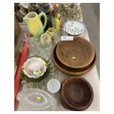 Turned Wood Bowls w/ Chinaware & Patt. Glass