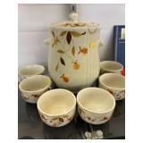 Hall Wheat Pattern Cookie Jar w/ Dessert Bowls