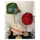 (3) Vintage Ladies Hats w/ Stands