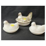 (3) Milk Glass Hen on Nest