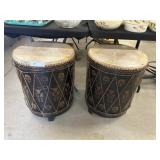 (2) African Drum End Tables